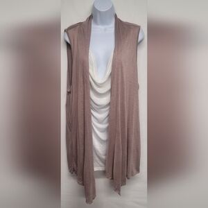 Annabelle 3X Vintage Faux Twin Set Top Draped Waterfall Khaki Sleeveless